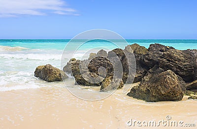 Tropical beach - vulcano rocks Stock Photo