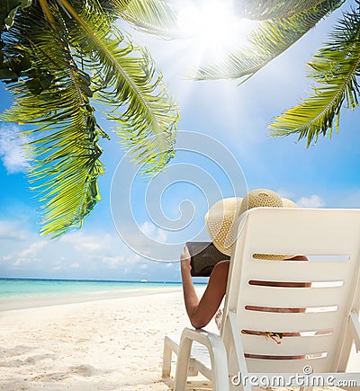 Relax On The Beach And Tablet Computer Stock Images - Image: 29738754