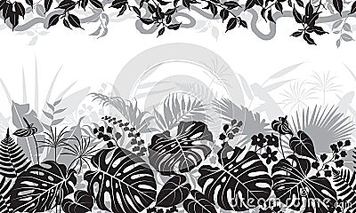 Tropical Black and White Pattern Vector Illustration