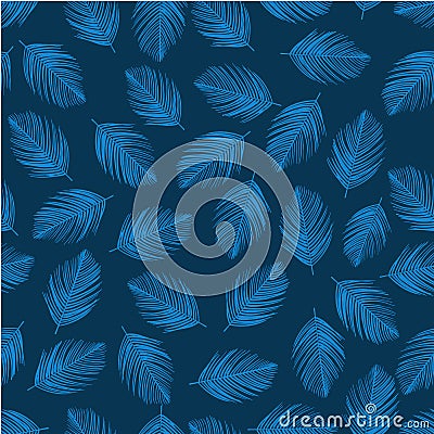 Tropical blue palm tree leaves in a seamless pattern Vector Illustration