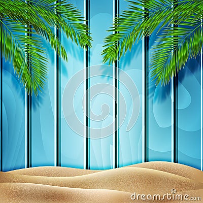Tropical blue wooden background. Vector Vector Illustration