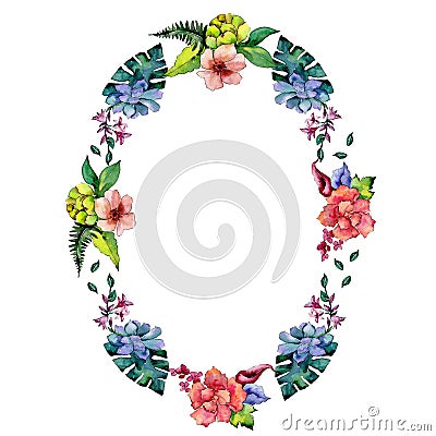 Tropical bouquet flower. Floral botanical flower. Frame border ornament square. Stock Photo