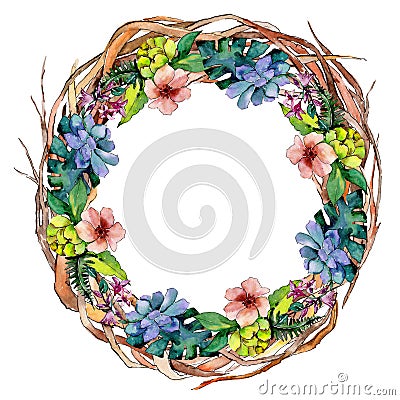 Tropical bouquet flower. Floral botanical flower. Frame border ornament square. Stock Photo