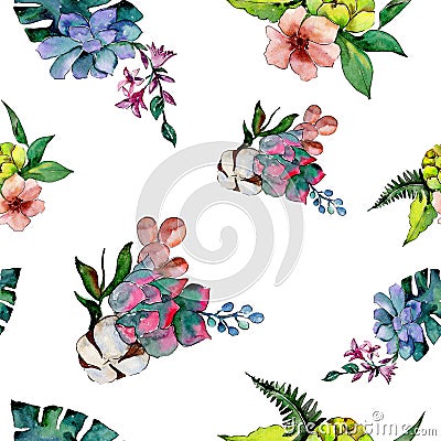 Tropical bouquet flower. Seamless background pattern. Fabric wallpaper print texture. Stock Photo