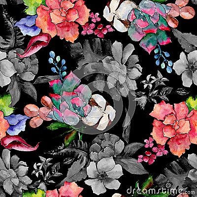 Tropical bouquet flower. Seamless background pattern. Fabric wallpaper print texture. Stock Photo