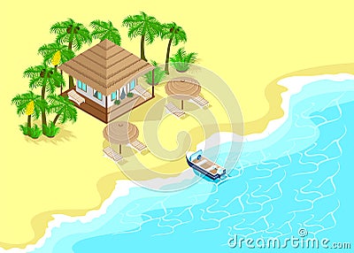 Tropical bungalow isometric Vector Illustration