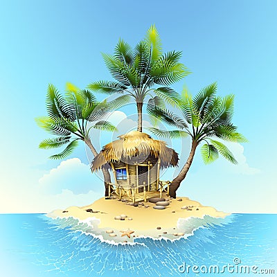 Tropical bungalow on tropical island Vector Illustration
