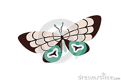 Tropical butterfly flying. Beautiful exotic moth with graceful wings. Abstract summer insect. Fairy spring fauna species Vector Illustration