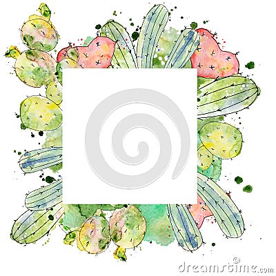 Tropical cactus arrangements, borders, frames watercolor cacti print Stock Photo