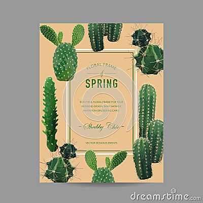 Tropical Cactus Summer Background. Exotic Graphic Card Design Vector Illustration