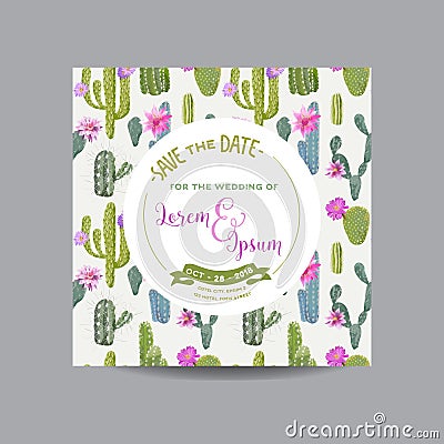 Tropical Cactus. Wedding Card. Invitation Card Vector Illustration