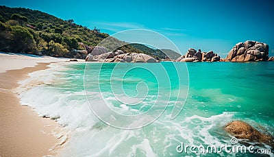 Tropical climate, turquoise waters, tranquil scene, rocky coastline, idyllic vacation generated by AI Stock Photo