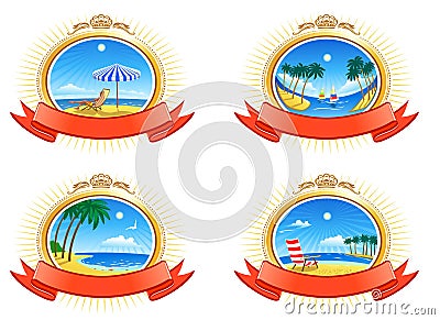 Tropical Coastline Emblems Vector Illustration