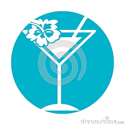 Tropical cocktail cup with hibiscus flower Vector Illustration