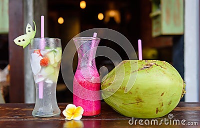 3 tropical cocktails on the island of bali Stock Photo