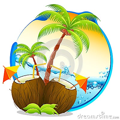 Tropical Coconut Cocktail Vector Illustration