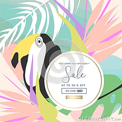 Tropical collage sale banner Vector Illustration