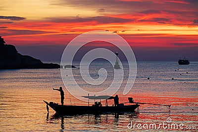 Tropical colorful twilight over the sea Stock Photo