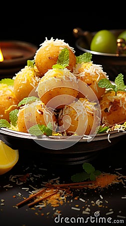 Tropical crunch Tangy, crispy kacha aam ke ladoo, a tropical treat Stock Photo