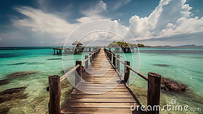 Tropical Destination - Pier For Paradise Island, generative ai Stock Photo