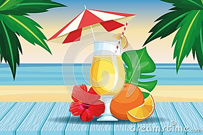 Tropical drink with umbrella Vector Illustration