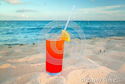 Tropical drinks at the caribbean beach Stock Photo