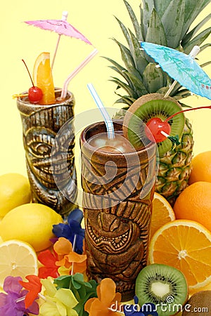 Tropical Drinks and Fruits Stock Photo