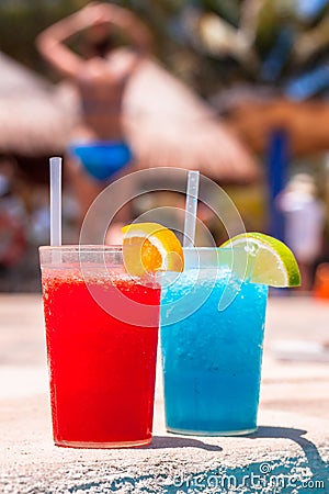 Tropical drinks at the swimming pool Stock Photo