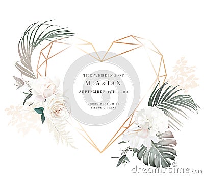 Tropical elegant pastel frame arranged from exotic and dried palm leaves. Design vector. Paradise plants Vector Illustration