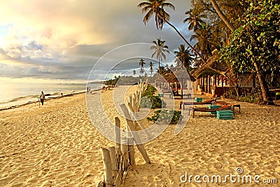 Tropical exotic beach on sunny morning in Zanzibar Stock Photo