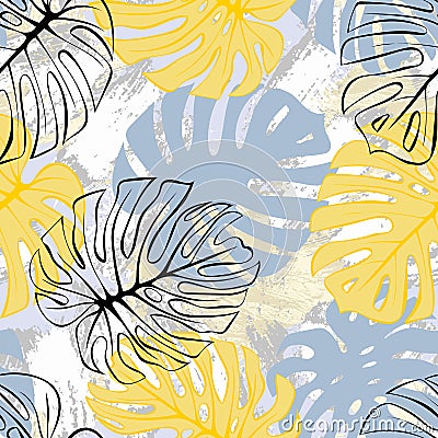 Tropical exotic monstera palm leaves seamless pattern. Exotic jungle backgound. Stock Photo