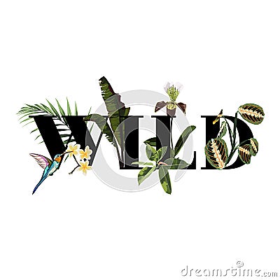 Tropical exotic print with slogan for t-shirt graphic and other uses. Stock Photo