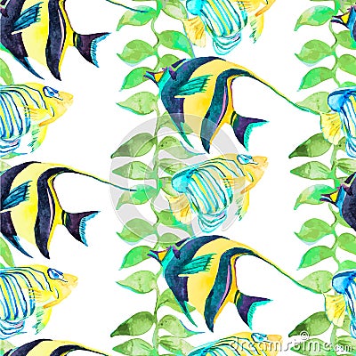 Tropical fish pattern. Seamless vector art. Vector Illustration