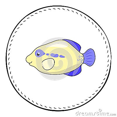 Tropical fish Triggerfish isolated on white background. Cute coral fish cartoon illustration. Cartoon Illustration