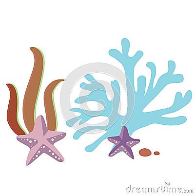 Tropical fishes and coral - icon graphic cartoon Vector Illustration