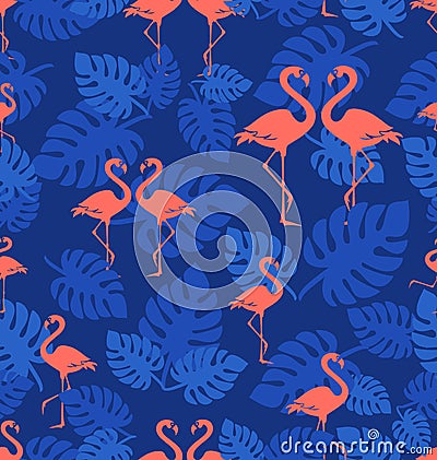 Tropical flamingo pattern. Coral flamingo. Vector Illustration