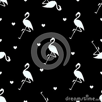 Tropical flamingo pattern. Seamless flamingo pattern with hearts, Vector illustration Cartoon Illustration