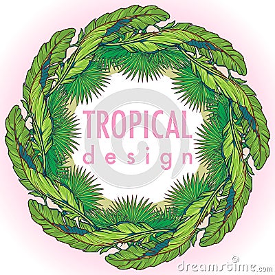 Tropical Floral circular Frame Vector Illustration