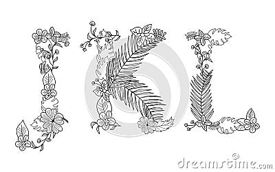 Tropical floral . Letter J,K,L Vector Illustration