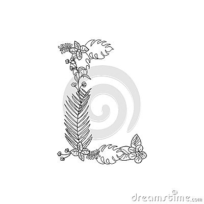 Tropical floral . Letter L Vector Illustration