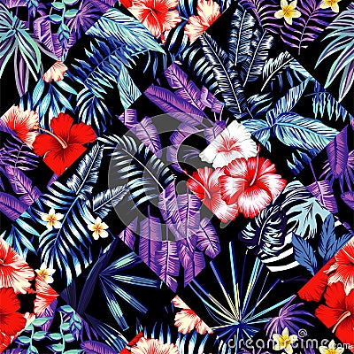 Tropical floral patchwork trendy seamless background Vector Illustration