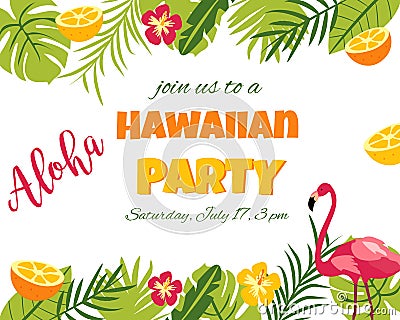 Tropical Floral Poster with flamingo - for Invitation, Wedding, Party Vector Illustration