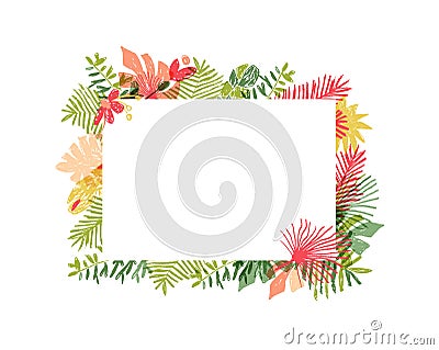 Tropical flower composition, floral jungle frame Vector Illustration