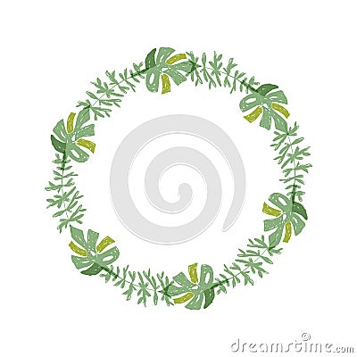 Tropical flower composition, greenery wreath Vector Illustration