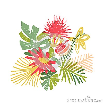 Tropical flower composition, hand drawn Vector Illustration