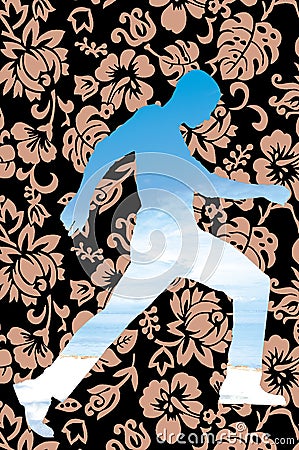 Tropical flower pattern man silhouette Stock Photo