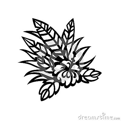 Tropical flower stencil. Floral template. Isolated hibiscus with palm tree leaves. Foliage pattern Vector Illustration