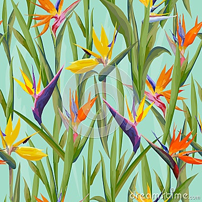 Tropical Flowers Background Vector Illustration