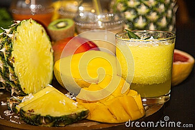 Tropical fresh pineapple smoothies Stock Photo