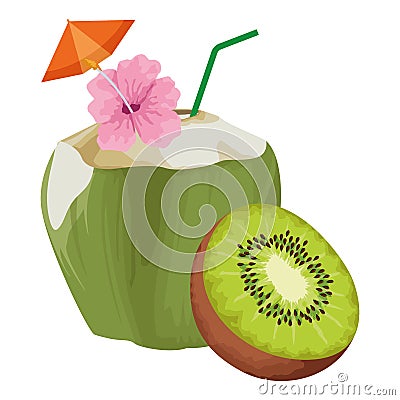 Tropical fruit cocktail icon cartoon Vector Illustration